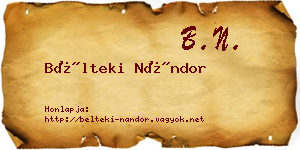 Bélteki Nándor névjegykártya